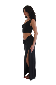 Delilah Tie Knot Slit Maxi Skirt in Cool Black