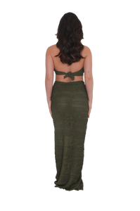 Catalaya Ruched Maxi Skirt in Pickle