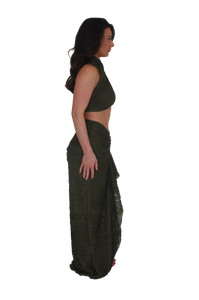 Catalaya Ruched Maxi Skirt in Pickle