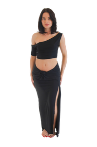 Delilah Tie Knot Slit Maxi Skirt in Cool Black